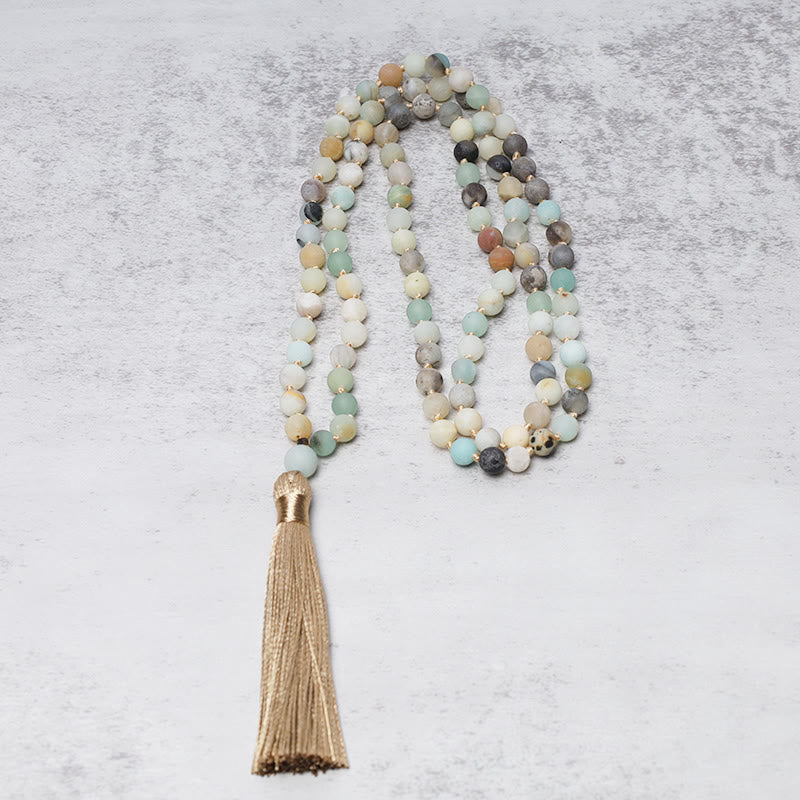 Buddha Stones 108 Amazonite Beads Tassel Mala Bracelet