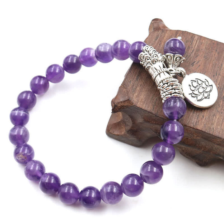 Buddha Stones Amethyst Crystal Lotus Healing Balance Bracelet