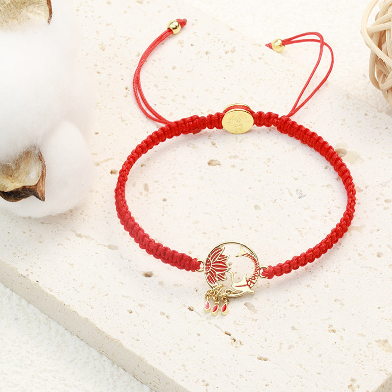 Buddha Stones Tibetan Handmade Lotus Koi Fish Lucky Red String Bracelet