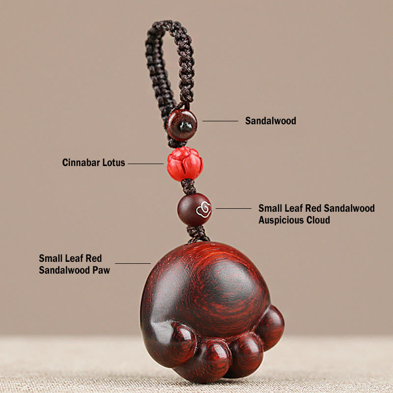 Buddha Stones Small Leaf Red Sandalwood Green Sandalwood Ebony Wood Lucky Cat Paw Claw Protection Key Chain