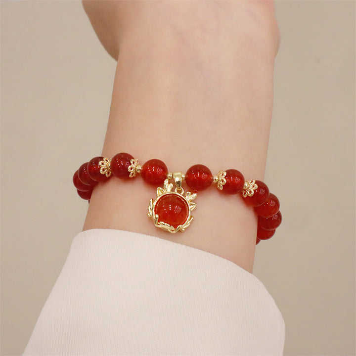 Buddha Stones Year of the Dragon Red Agate Jade Peace Buckle Fu Character Success Bracelet