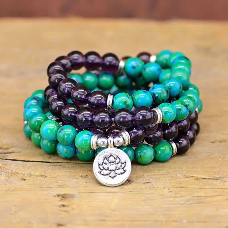 Amethyst Green Aventurine Spiritual Lotus Charm Bracelet