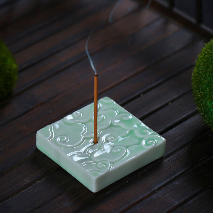 Buddha Stones Mini Auspicious Clouds Design Healing Stick Ceramic Small Incense Burner Decoration