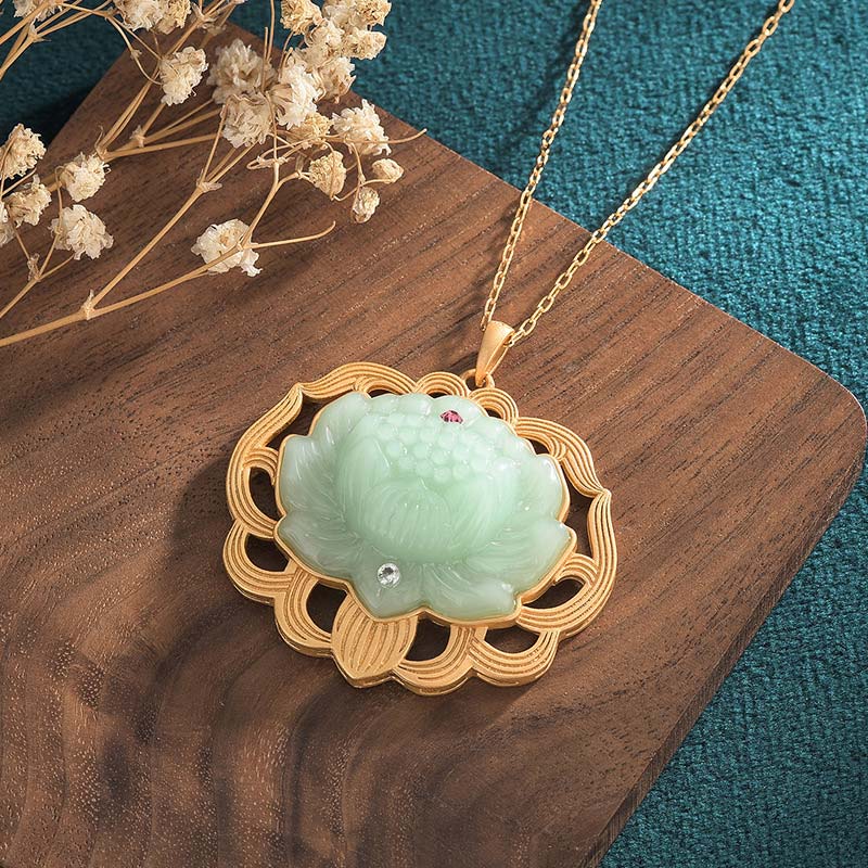 Natural Jade Lotus Harmony Necklace Pendant