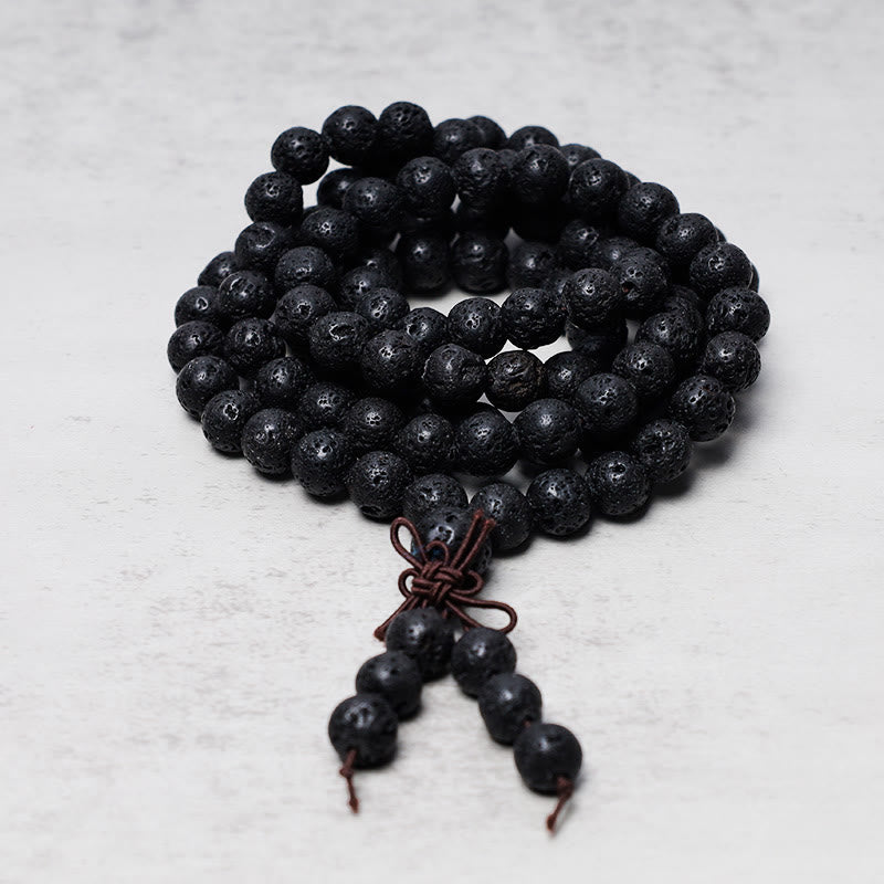 Buddha Stones 108 Natural Lava Rock Beads Prayer Mala Bracelet Necklace