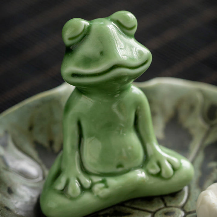 Buddha Stones Leaf Meditation Frog Pattern Healing Ceramic Incense Burner Decoration