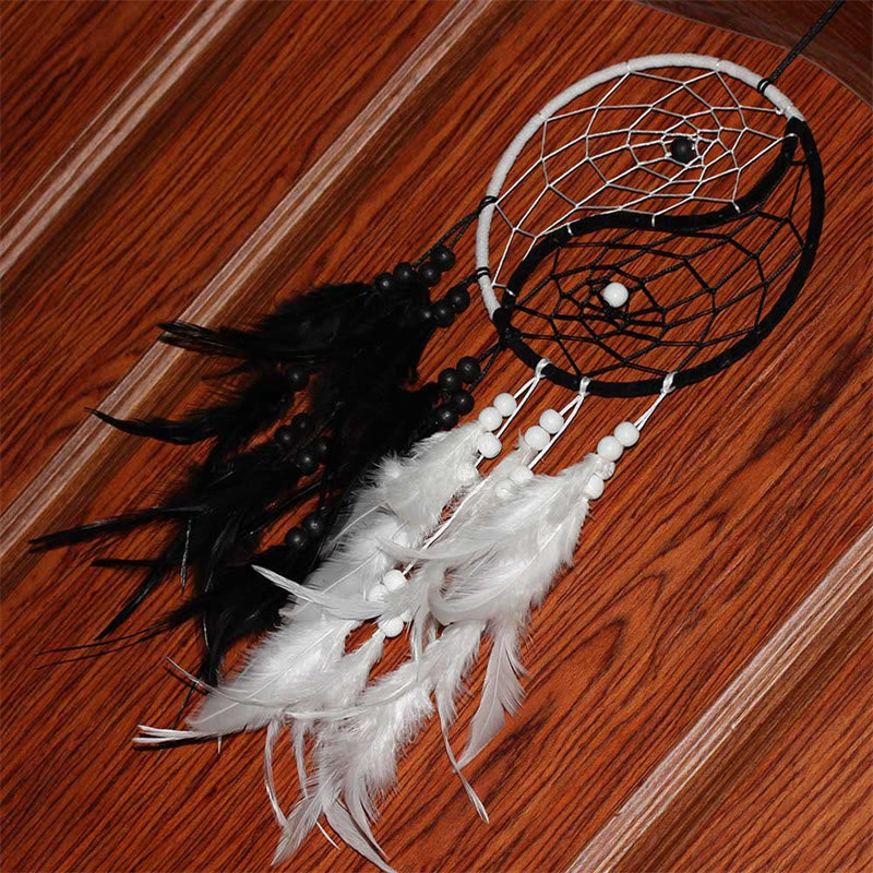 Yin Yang  Dream Catcher Circular Net with Feathers Balance Decoration