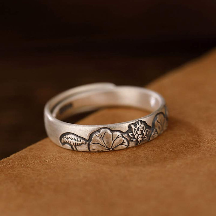 999 Sterling Silver Lotus Peony Flower Enlightenment Ring