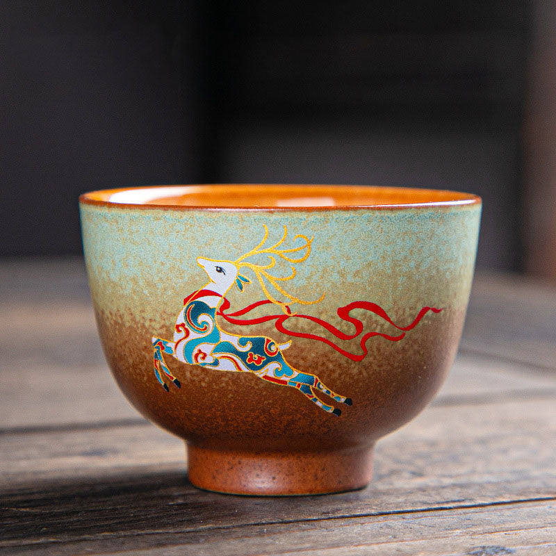 Buddha Stones Colorful Deer Pipa Snow Plum Blossoms Mountains Rivers Bird Ceramic Teacup Kung Fu Tea Cup Bowl