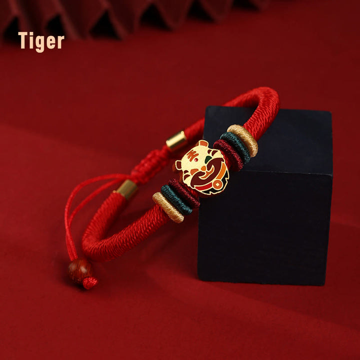 Buddha Stones Handmade 925 Sterling Silver Year of the Dragon Cute Chinese Zodiac Luck Braided Red Bracelet