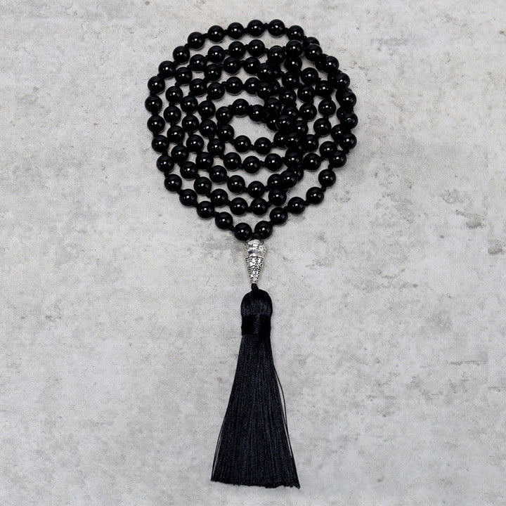 Buddha Stones 108 Mala Black Onyx Beads Yoga Meditation Prayer Beads Necklace