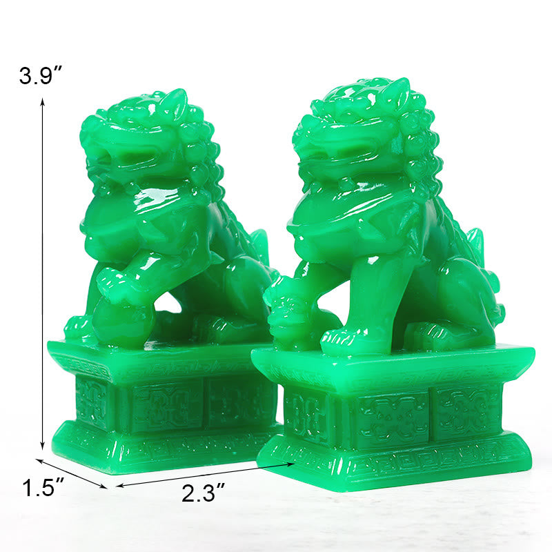 Wealth Prosperity Pair of Fu Foo Dogs Guardian Lion Statues Home Decoration