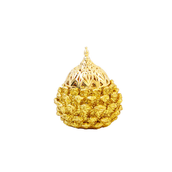 Gold Pine Cone Pattern Spiritual Rituals Mini Incense Burner Home Tabletop Decor