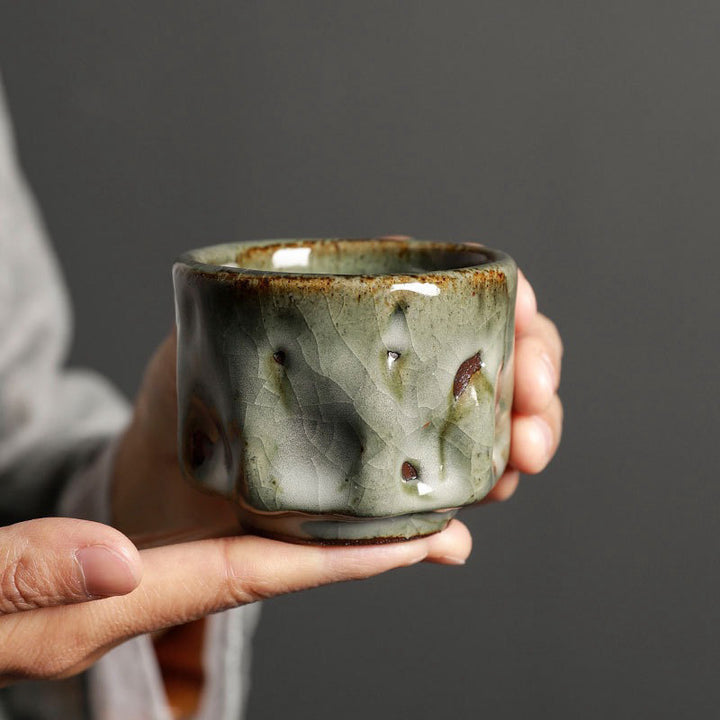 Buddha Stones Handcrafted Simple Cracked Ice Texture Chinese Jianzhan Ceramic Teacup Kung Fu Tea Cup