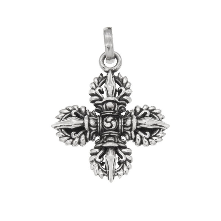 Buddha Stones 925 Sterling Silver Double Dorje Vajra Spiritual Strength Necklace Pendant