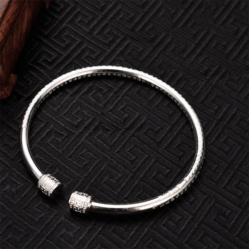 Heart Sutra Engraved Swastika Pattern Luck White Copper Bracelet Bangle