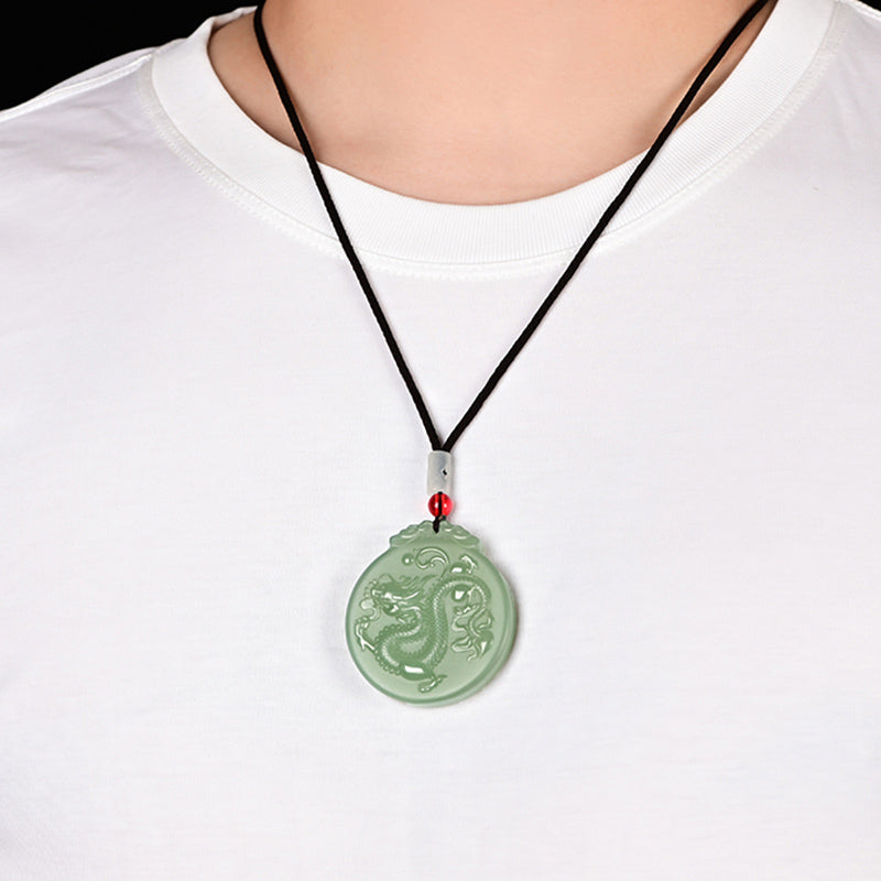 Buddha Stones Chinese Zodiac Dragon Jade Luck Necklace String Pendant