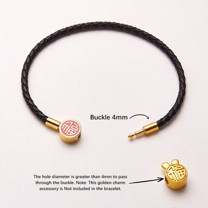 Buddha Stones Fu Character Blessing Fortune Leather Buckle Bracelet