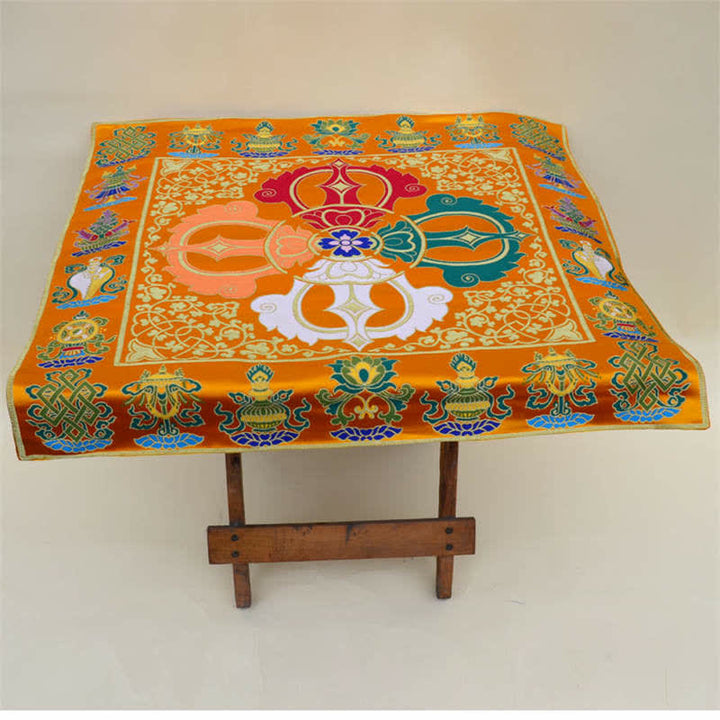 Flower Endless Knot Prayer Altar Mat Healing Meditation 8 Auspicious Symbols Mat Table Runner