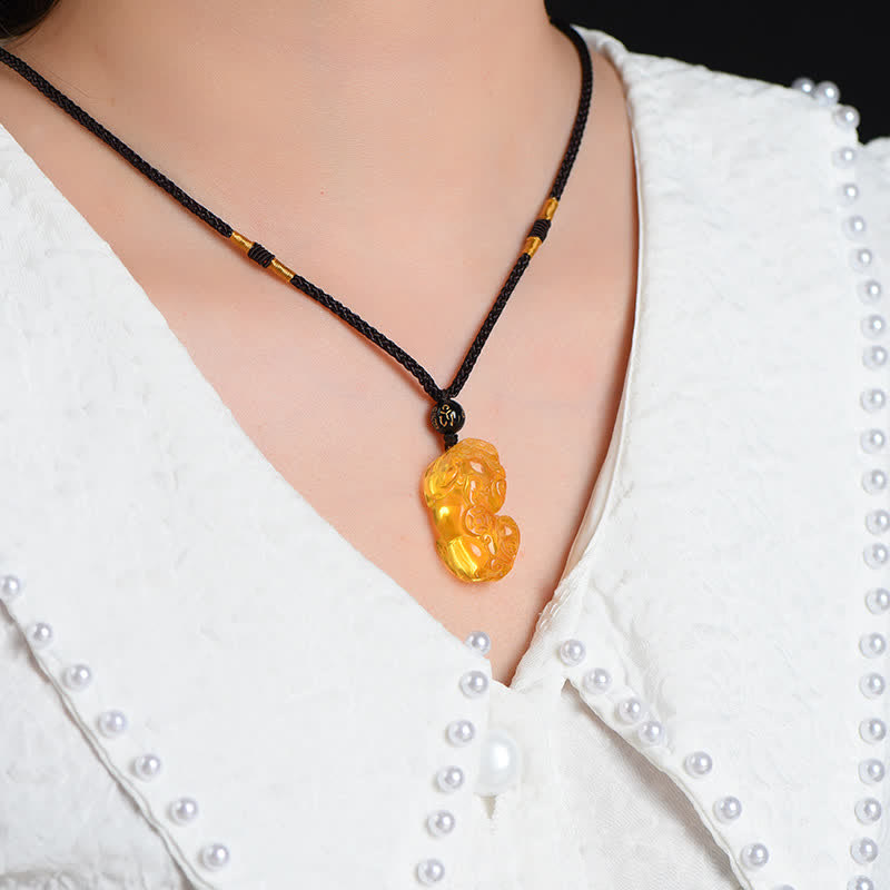 Buddha Stones FengShui Citrine PiXiu Wealth Necklace Pendant