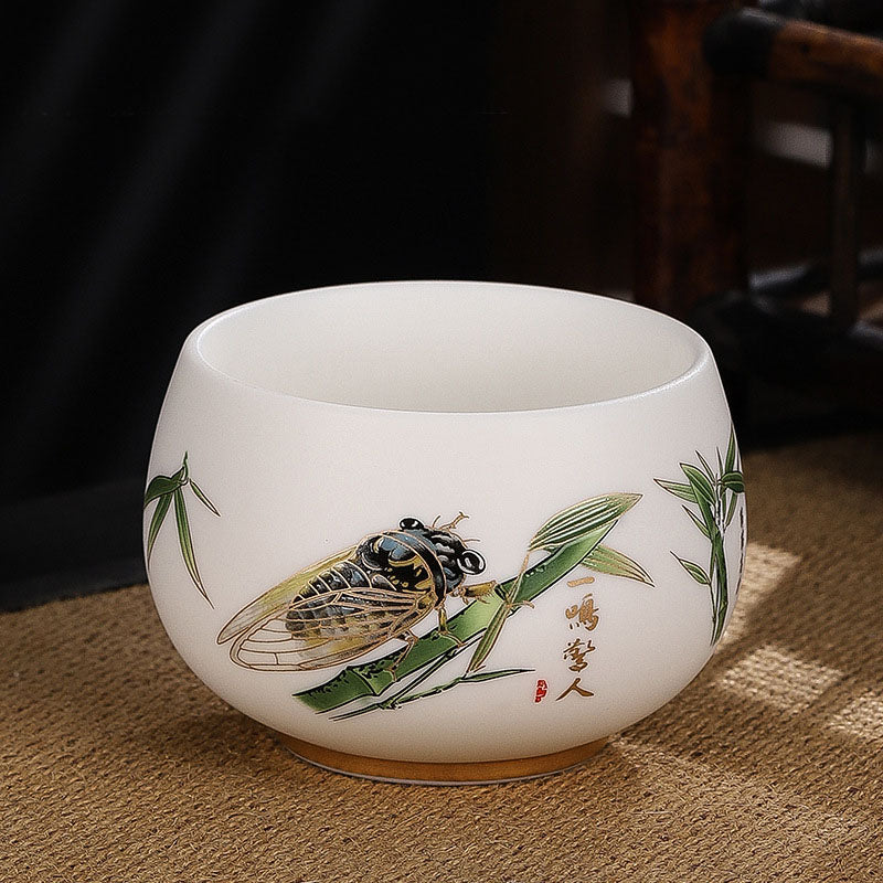 Buddha Stones Dragon Cicada Bamboo Deer Crane Lotus Plum Flower Ceramic Teacup Kung Fu Tea Cup Bowl 185ml