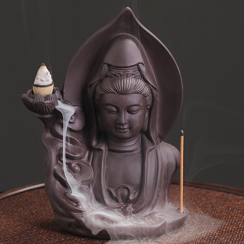 Buddha Stones Tibetan Avalokitesvara Buddha Lotus Healing Backflow Smoke Fountain Incense Burner