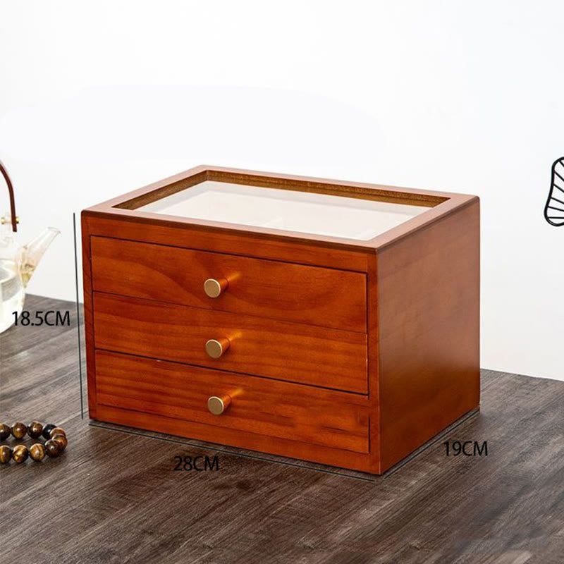 Buddha Stones Retro Solid Wood Jewelry Box Jewelry Storage Box With Drawer