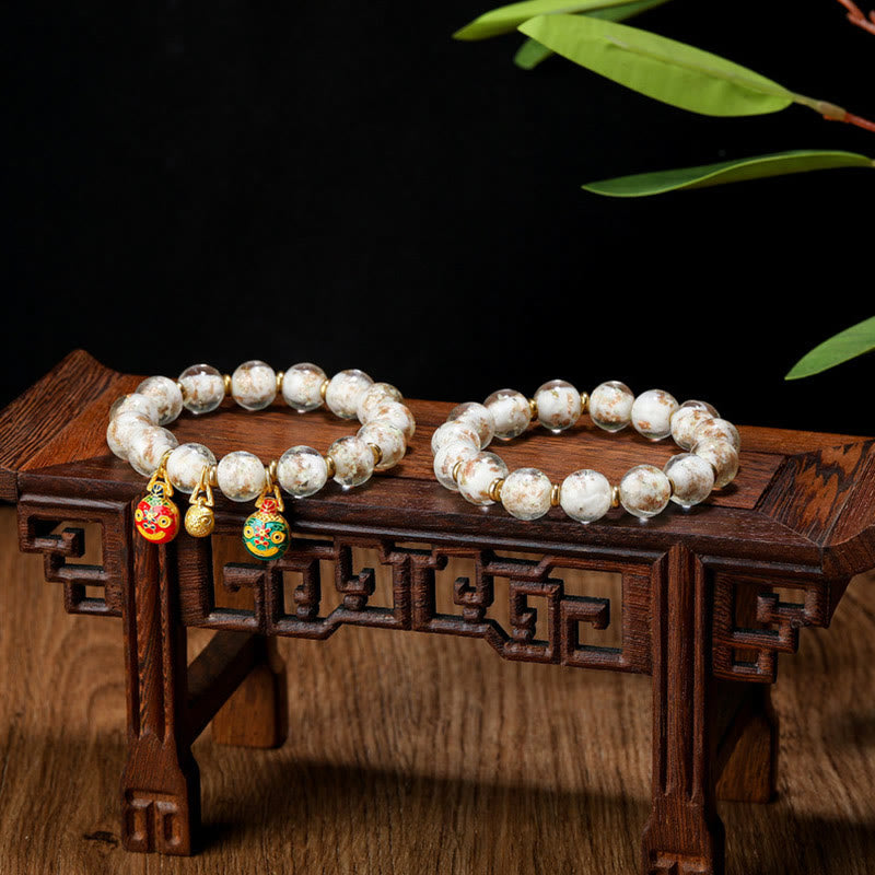 Buddha Stones Gold Swallowing Beast Family Charm Luminous Fluorescent Liuli Glass Bead Success Bracelet