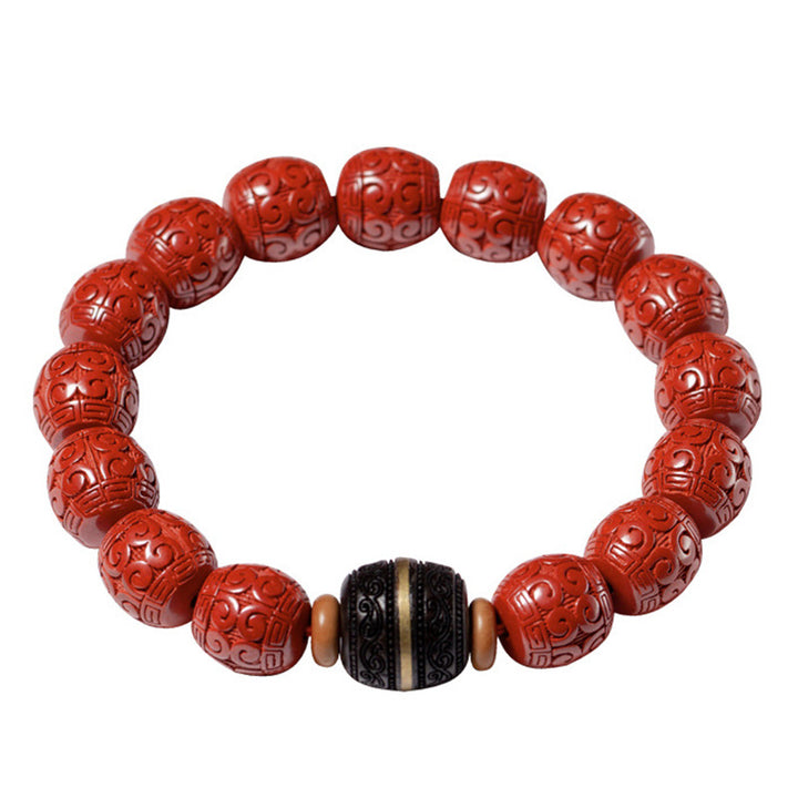 Buddha Stones Natural Cinnabar Ebony Calm Blessing Bracelet