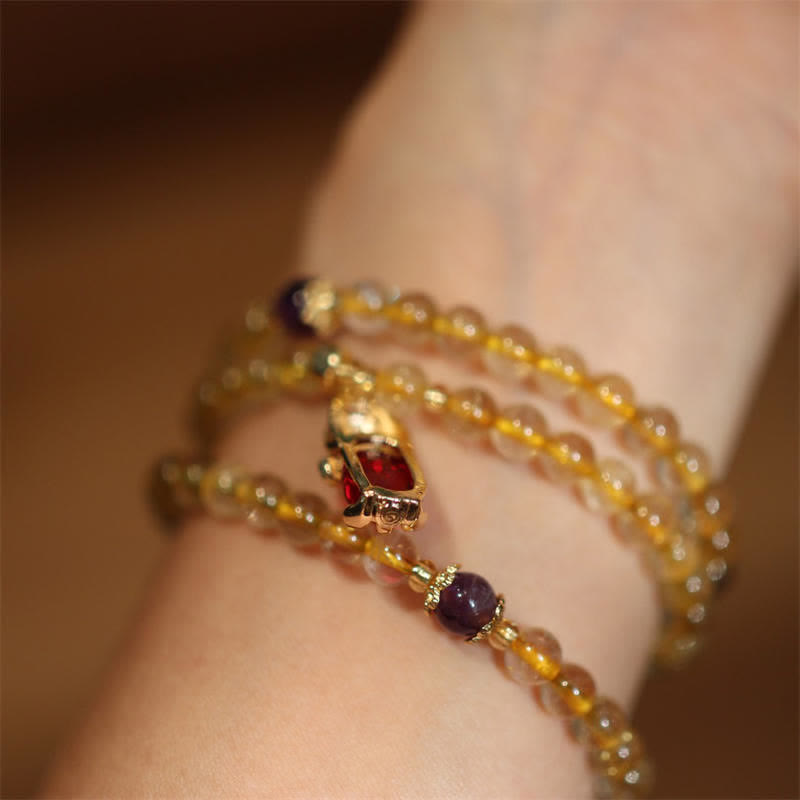 Buddha Stones Citrine Amethyst PiXiu Prosperity Happiness Protection Bracelet