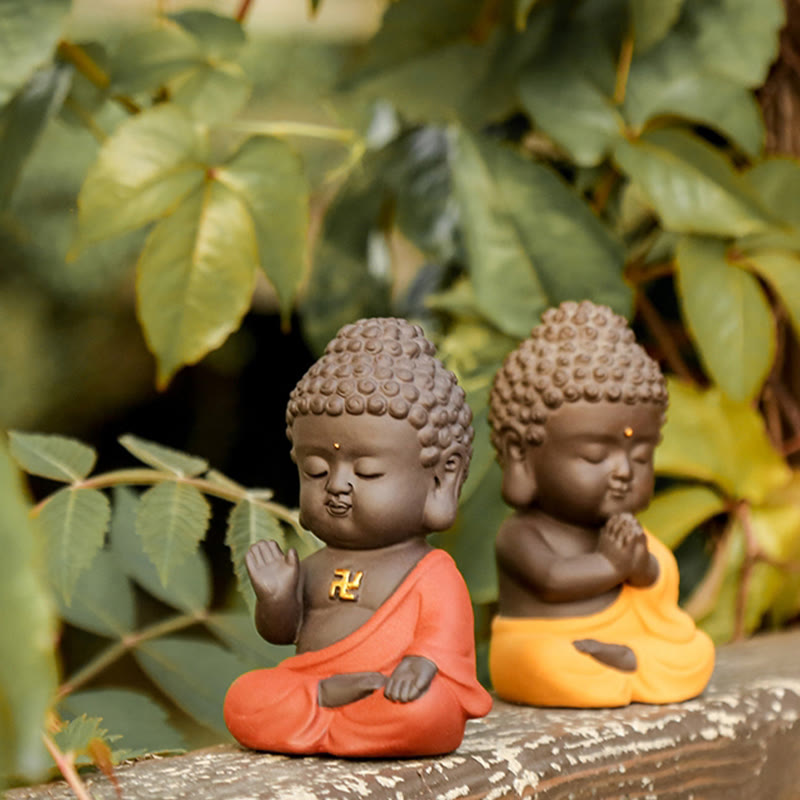 Buddha Stones Small Buddha Serenity Purple Clay Home Desk Decoration