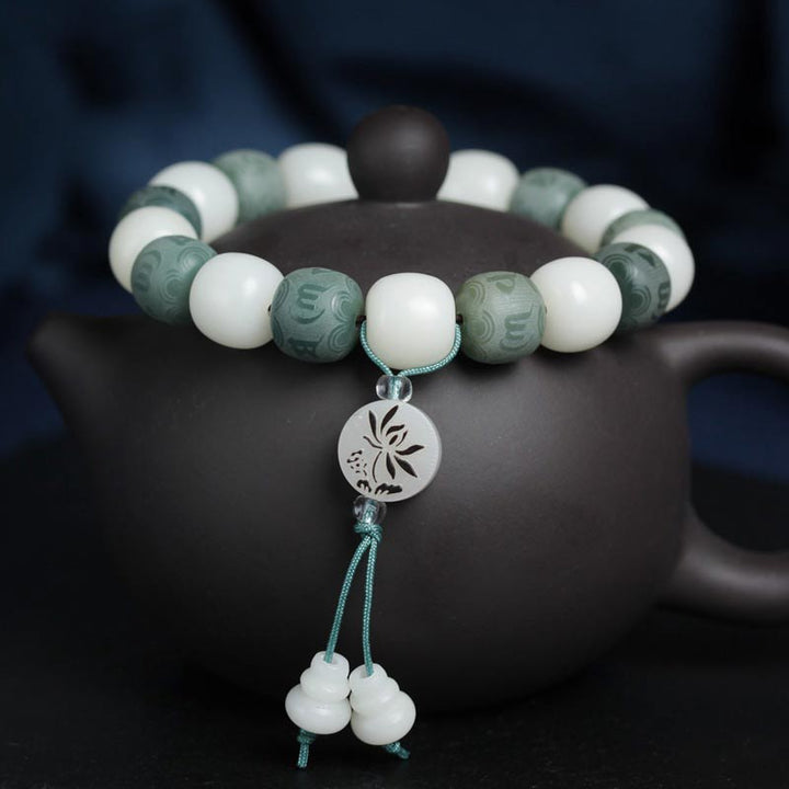 Buddha Stones White Bodhi Six True Words Protection Bracelet