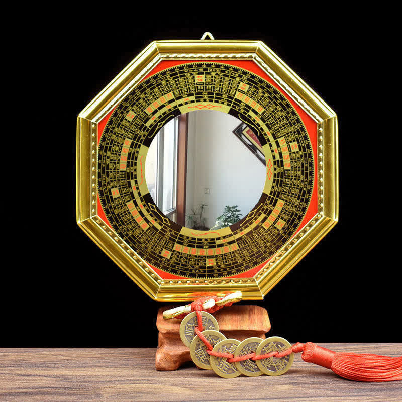 Feng Shui Bagua Map Five-Emperor Coins Gourd Balance Living Room Energy Map Mirror