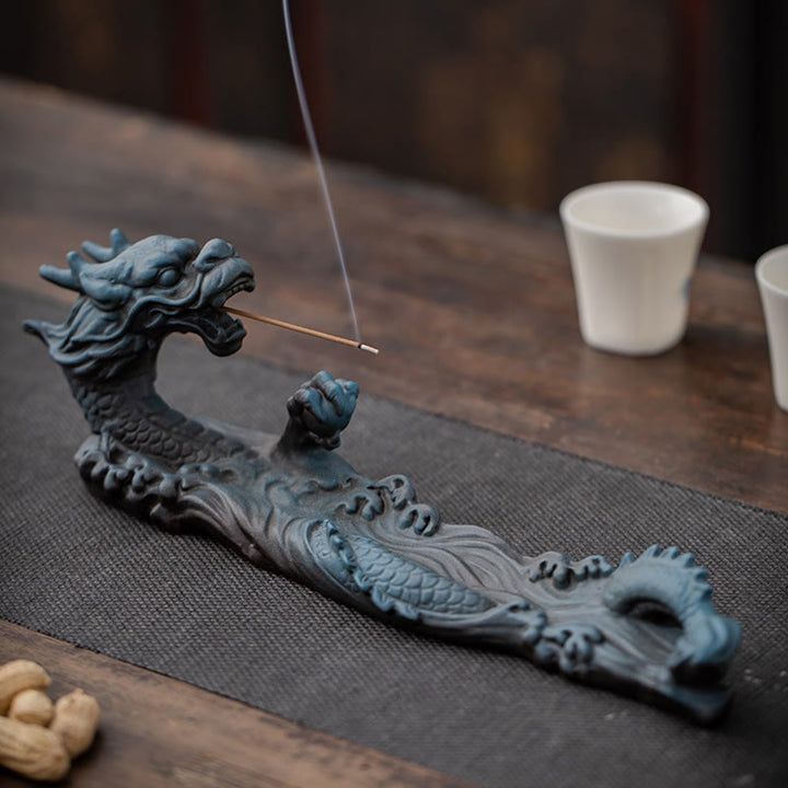 Buddha Stones Dragon Protection Ceramic Stick Incense Burner Decoration