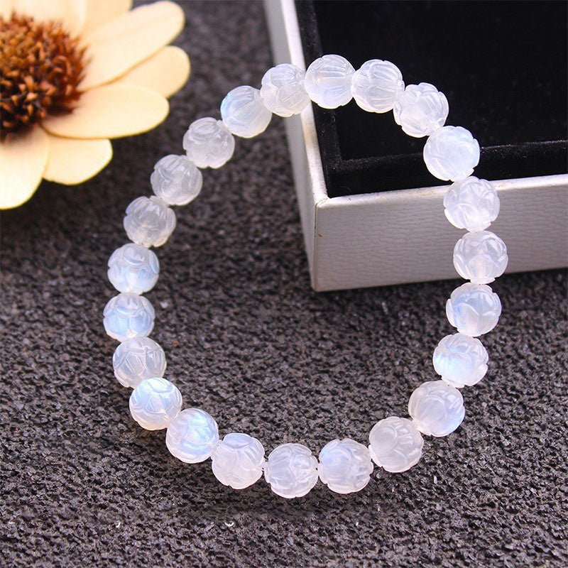 Buddha Stones Natural Moonstone Lotus Love Bracelet