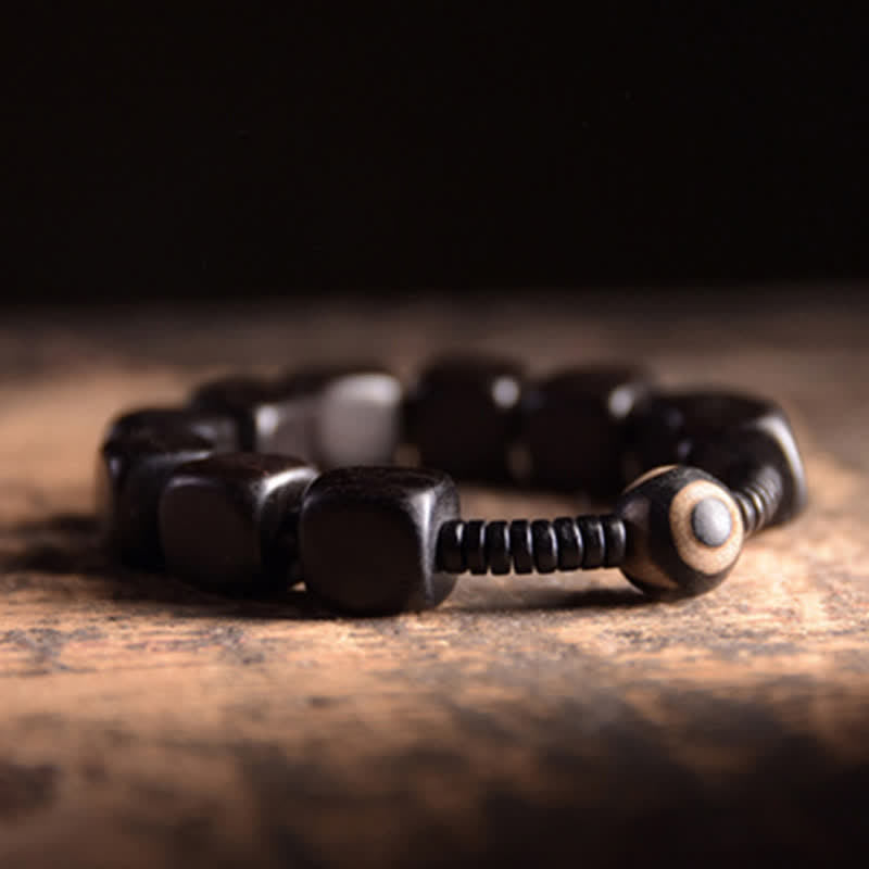 Buddha Stones Tibetan Ebony Wood Dzi Bead Strength Bracelet