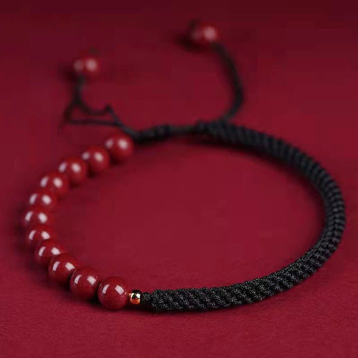 Buddha Stones Natural Cinnabar King Kong Knot Blessing String Bracelet