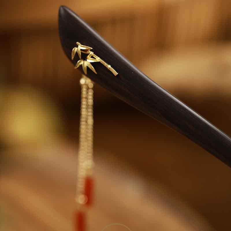 Red Agate Ebony Wood Confidence Tassel Hairpin