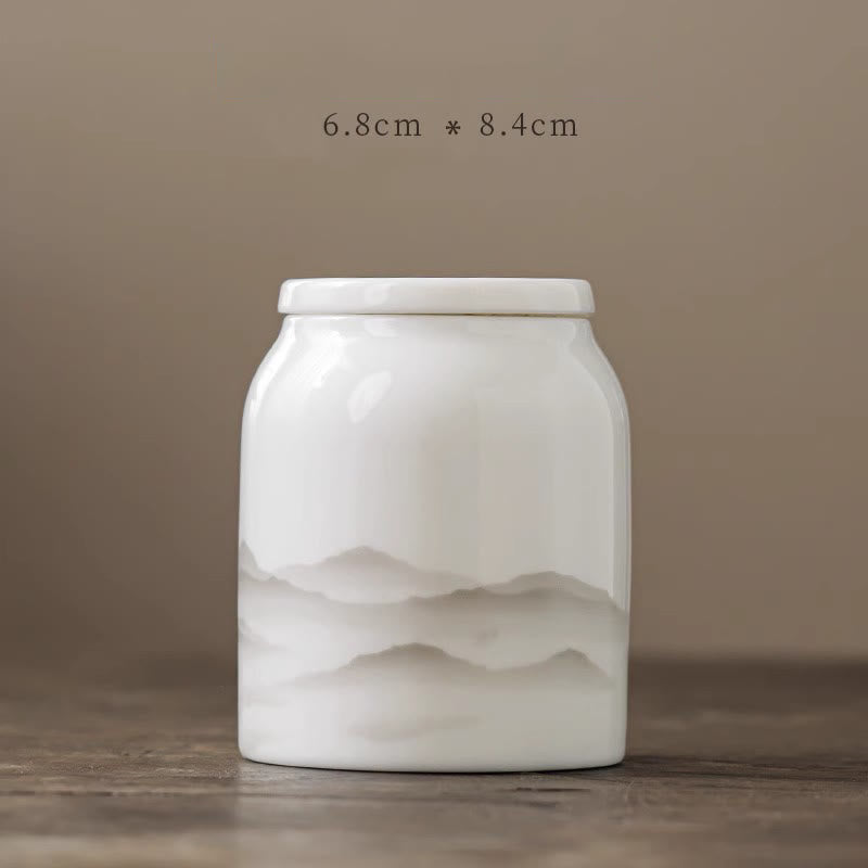 Buddha Stones Vintage Ink Painting Mountain White Porcelain Ceramic Gaiwan Sancai Teacup Kung Fu Tea Cup And Saucer With Lid Tea Utensil Teapot