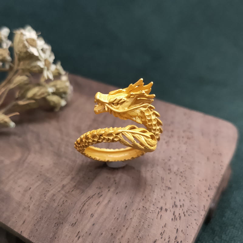 Buddha Stones Golden Dragon Success Strength Ring