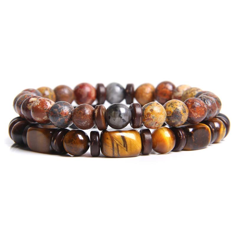 Buddha Stones 2PCS Healing Crystal Emperor Stone Tiger Eye Bead Bracelet