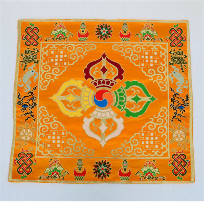 Flower Endless Knot Prayer Altar Mat Healing Meditation 8 Auspicious Symbols Mat Table Runner