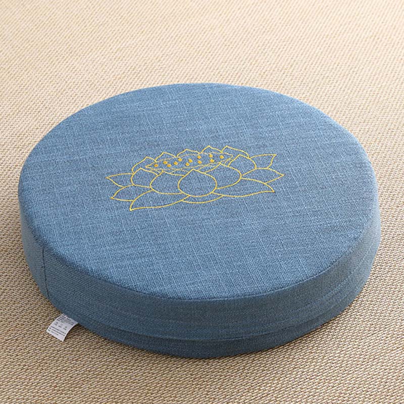 Buddha Stones Lotus Embroidery Cotton Linen Meditation Seat Cushion