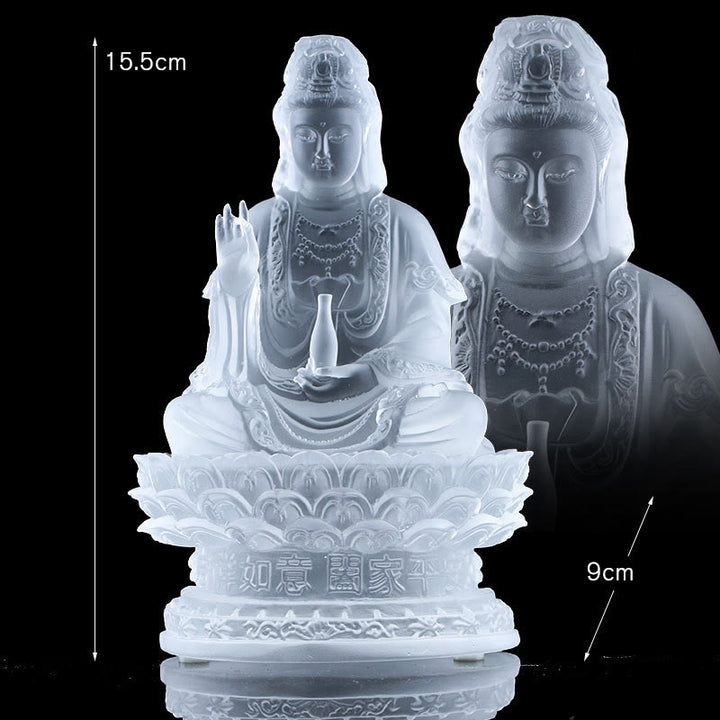 Buddha Stones Kwan Yin Avalokitesvara Handmade Figurine Liuli Crystal Art Piece Wealth Statue Home Offering Decoration