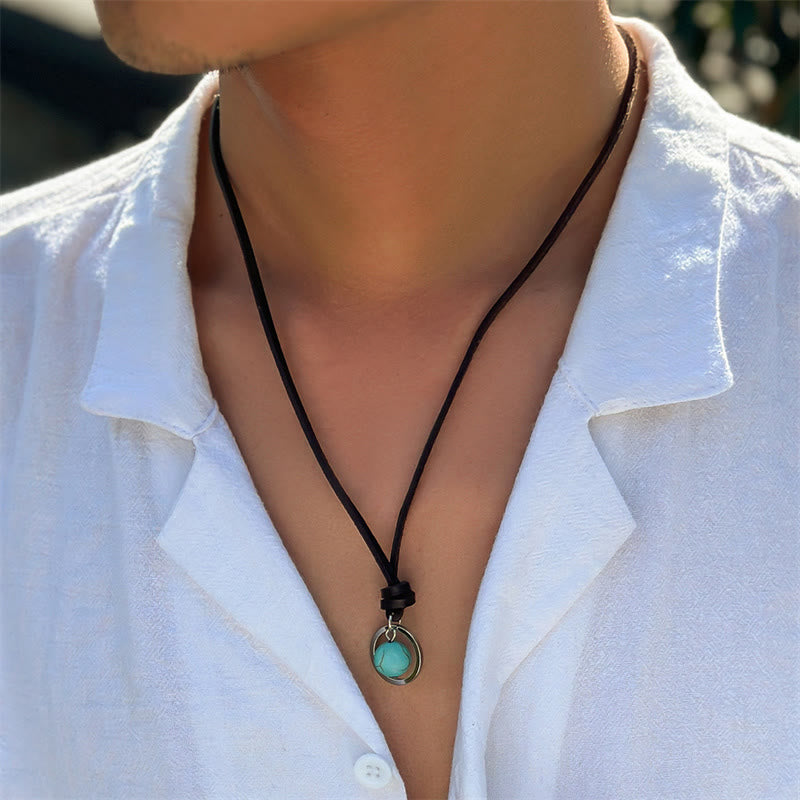 Buddha Stones Round Turquoise Stone Protection Strength Necklace Pendant