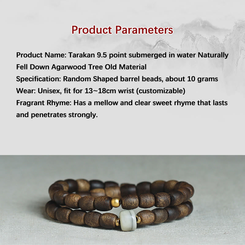 Buddha Stones 999 Gold Rare Tarakan Agarwood Tibetan Old Spirit Bone Balance Strength Double Wrap Bracelet