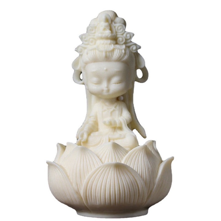 Buddha Stones Mini Ivory Fruit Kwan Yin Avalokitesvara Lotus Wealth Desk Decoration