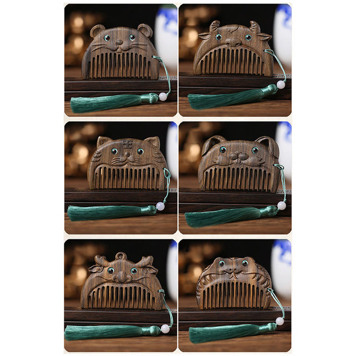 Chinese Zodiac Green Sandalwood Peace Mini Portable Comb