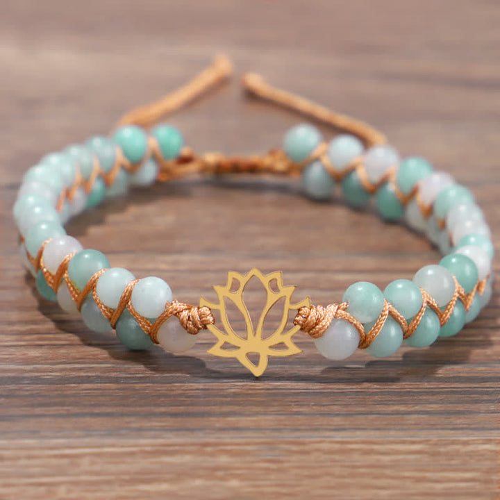 Buddha Stones Amazonite Beads Lotus Flower Balance Weave Bracelet