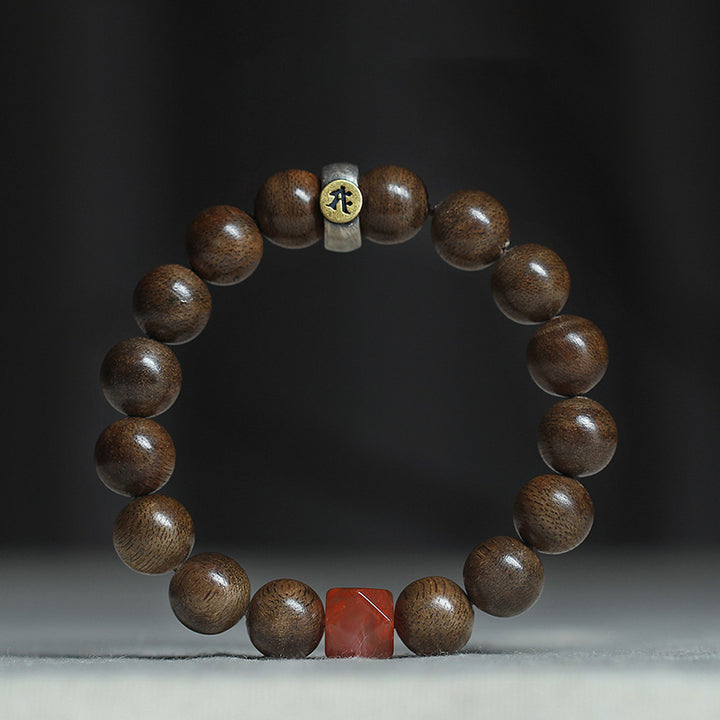 Buddha Stones Chinese Zodiac Natal Buddha Kalimantan Agarwood Red Agate Amber 925 Sterling Silver Bracelet